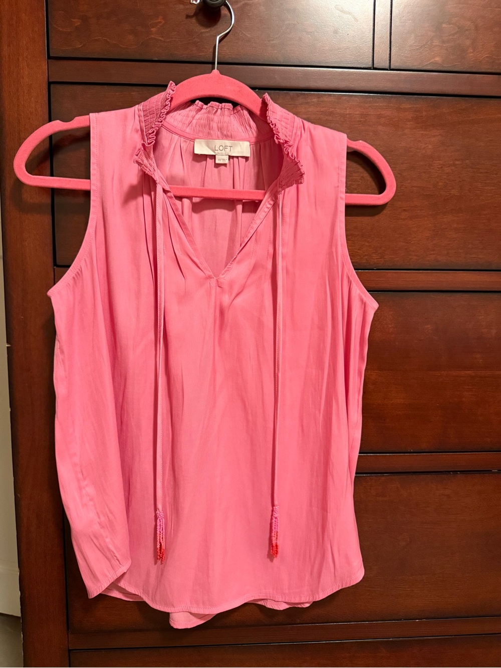 LOFT Pink Ruffle-Trim Sleeveless V-Neck Camisole with Tie